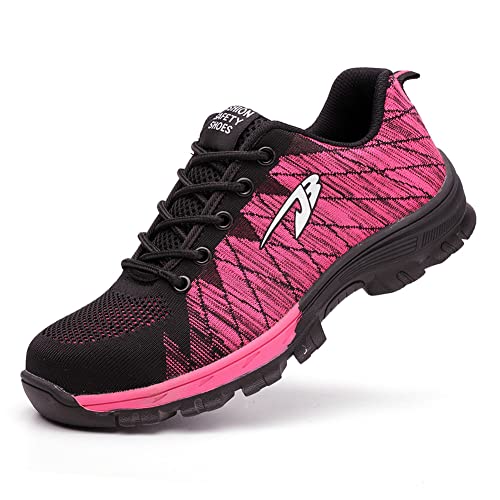 frysen Sicherheitsschuhe Herren Damen Arbeitsschuhe Leichte Stahlkappenschuhe Rrutschfeste Arbeitsturnschuhe Atmungsaktiv mit Stahlkappe Pink Black 37 EU von frysen