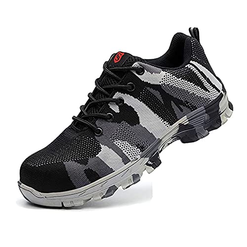 frysen Sicherheitsschuhe Herren Damen Arbeitsschuhe Leichte Stahlkappenschuhe Rrutschfeste Arbeitsturnschuhe Atmungsaktiv mit Stahlkappe Grey White 39 EU von frysen