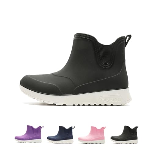 frysen Unisex Kinder Gummistiefel für Jungen und Mädchen Kurze Regenschuhe Halbschaft Gummischuhe Bequeme und Wasserdichte Regenstiefel Wetterfeste Slip-On Stiefel Black 28/29 EU von frysen