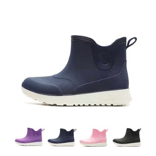 frysen Unisex Kinder Gummistiefel für Jungen und Mädchen Kurze Regenschuhe Halbschaft Gummischuhe Bequeme und Wasserdichte Regenstiefel Wetterfeste Slip-On Stiefel Blue 28/29 EU von frysen