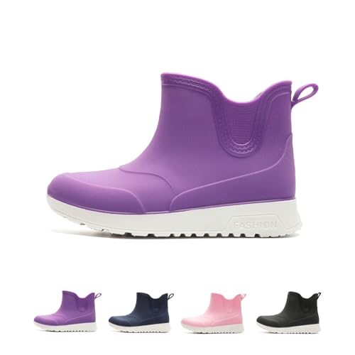 frysen Unisex Kinder Gummistiefel für Jungen und Mädchen Kurze Regenschuhe Halbschaft Gummischuhe Bequeme und Wasserdichte Regenstiefel Wetterfeste Slip-On Stiefel Purple 32/33 EU von frysen