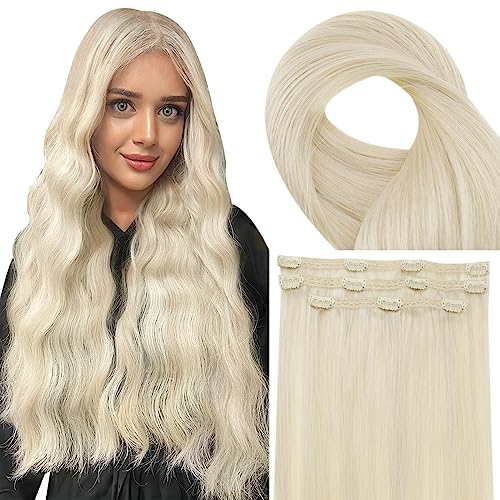 Fshine Clip in Extensions Echthaar 30cm 12zoll Haar Blondine Haarextension Echthaar Clip Doppelt Tressen 50g Haarverlängerung Echthaar Clip Glatt Voller Kopf 7Stuck Weihnachtsdeko #1000 von fshine