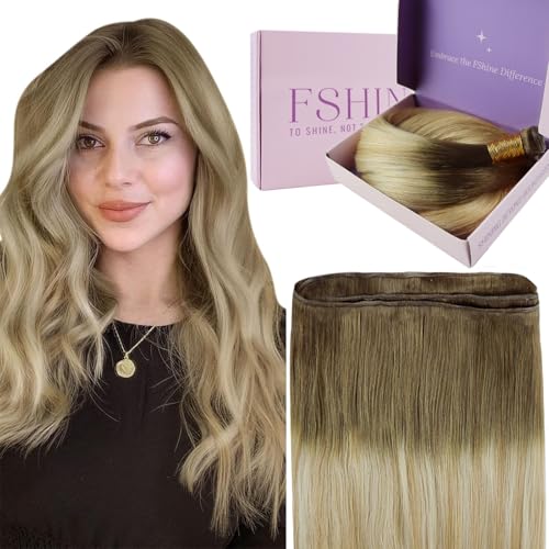 Fshine Echthaar Tressen zum Einnähen 35cm 50g Haarverlängerung Echthaar Tressen Extensions Honigblond mix Platinblond Glatter Weft Extensions für Mädchen Farbe 6 27 60 von fshine