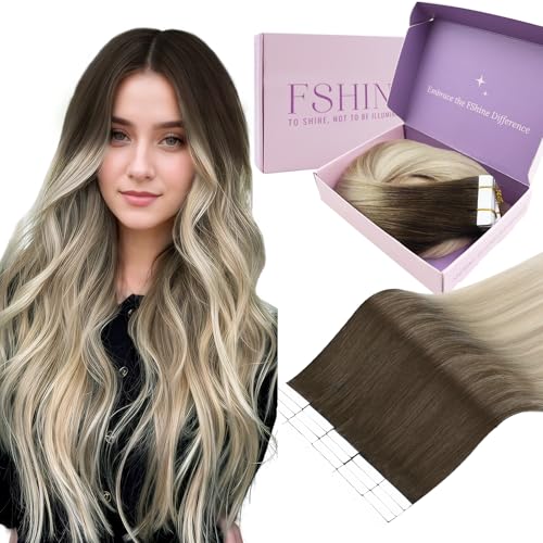 Fshine Nahtlose Tape in Extensions Echthaar 55 cm 50 g 20 Stücke für Mädchen & Mütter Haarverlängerung Echthaar Extensions Tape Dunkelbraun bis Aschblond Mix Platinblond Farbe 2 18 60 von fshine