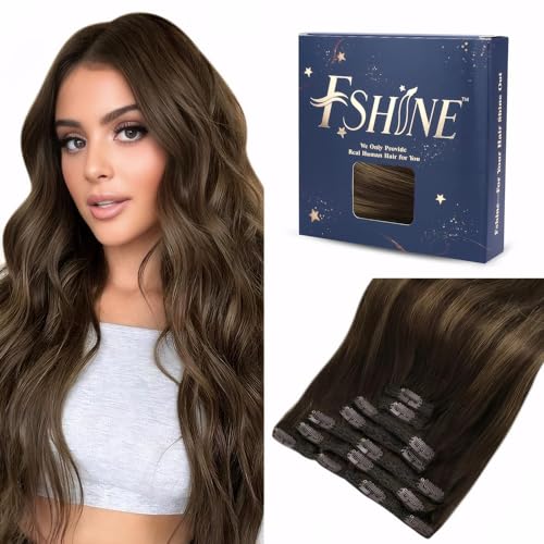 Fshine Remy Clip Echthaar Extensions 60cm 120g Balayage Dunkelbraun Bis Kastanienbraun Galtt Remy Echthaar Haarverlängerung Clip Voller Kopf Haarextension Clips in 7 Stück Weihnachtsdeko #2/8/2 von fshine