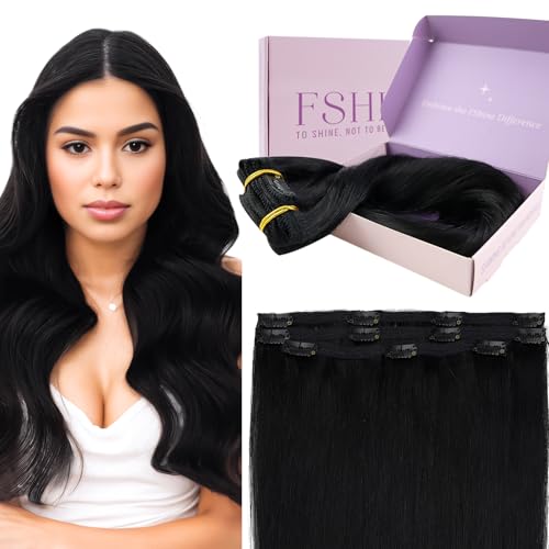 Fshine Schwarz Echthaar Extensions Clip, 25cm 50g 3 Stücke Clip in Extensions Echthaar Günstig Clips in Haarteil für Damen in der Farbe 1 von fshine