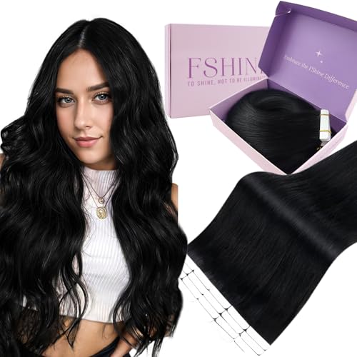 Fshine Tape in Extensions Echthaar Tiefschwarz Echthaar Extensions Tape Schwarz 45 cm 20 Stücke 50 g Klebeband in Haarverlängerungen für Frauen Farbe 1 von fshine