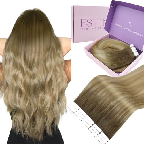 Unsichtbare Tape Extensions Echthaar Kastanienbraun Verblasst zu Honigblond und Platinblond Echthaar Extensions Tape 35 cm für Frauen 50 g 20 Stücke Farbe 6 27 60 von fshine