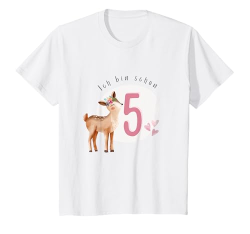 Mädchen Geburtstag 5 ich bin schon fünf Jahre Reh Waldtiere T-Shirt Mädchen Geburtstag 5 ich bin schon fünf Jahre Reh Waldtiere T-Shirt von fünf Jahre Einhorn Regenbogen