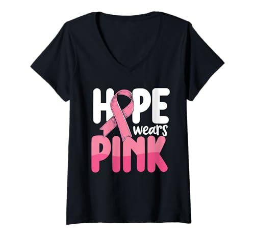 Damen Hope Wears Pink Brustkrebs Bewusstsein Unterstützung T-Shirt mit V-Ausschnitt Damen Hope Wears Pink Brustkrebs Bewusstsein Unterstützung T-Shirt mit V-Ausschnitt von für Frauen, Kämpferinnen Überlebende Unterstützer