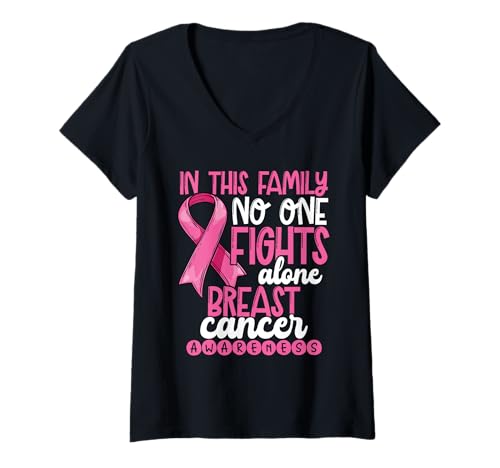Damen In Dieser Familie Kämpft Niemand Allein Brustkrebs T-Shirt mit V-Ausschnitt Damen In Dieser Familie Kämpft Niemand Allein Brustkrebs T-Shirt mit V-Ausschnitt von für Frauen, Kämpferinnen Überlebende Unterstützer