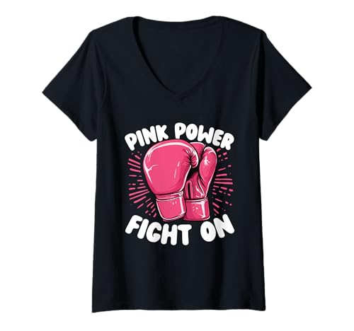 Damen Pink Power Fight On Brustkrebs Bewusstsein T-Shirt mit V-Ausschnitt Damen Pink Power Fight On Brustkrebs Bewusstsein T-Shirt mit V-Ausschnitt von für Frauen, Kämpferinnen Überlebende Unterstützer