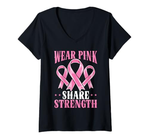 Damen Wear Pink Share Strength Brustkrebs Bewusstsein T-Shirt mit V-Ausschnitt Damen Wear Pink Share Strength Brustkrebs Bewusstsein T-Shirt mit V-Ausschnitt von für Frauen, Kämpferinnen Überlebende Unterstützer