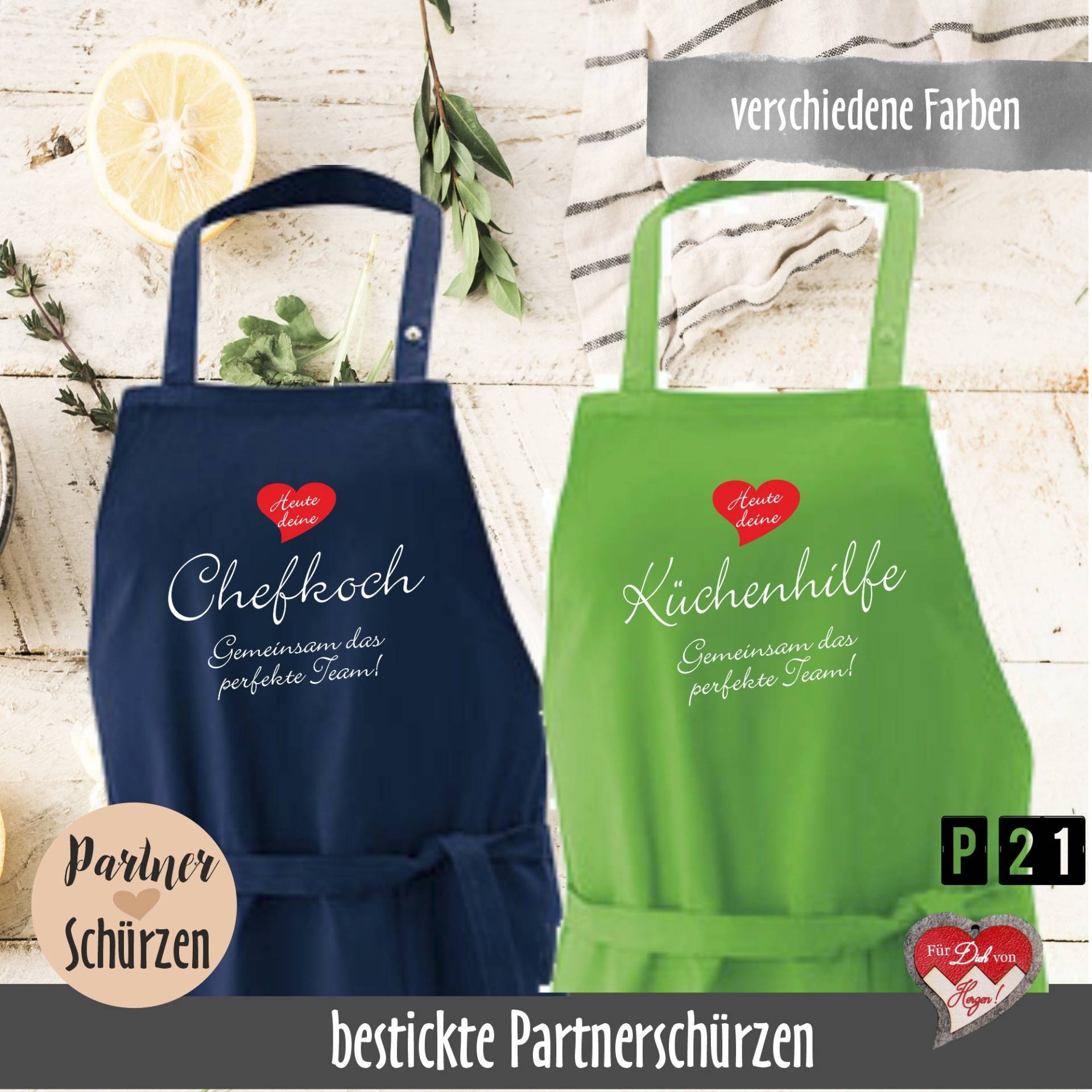 Bestickte Latzschürzen Im Partnerlook | Kochschürzen Hochzeitsgeschenk von fuerdichvonherzen