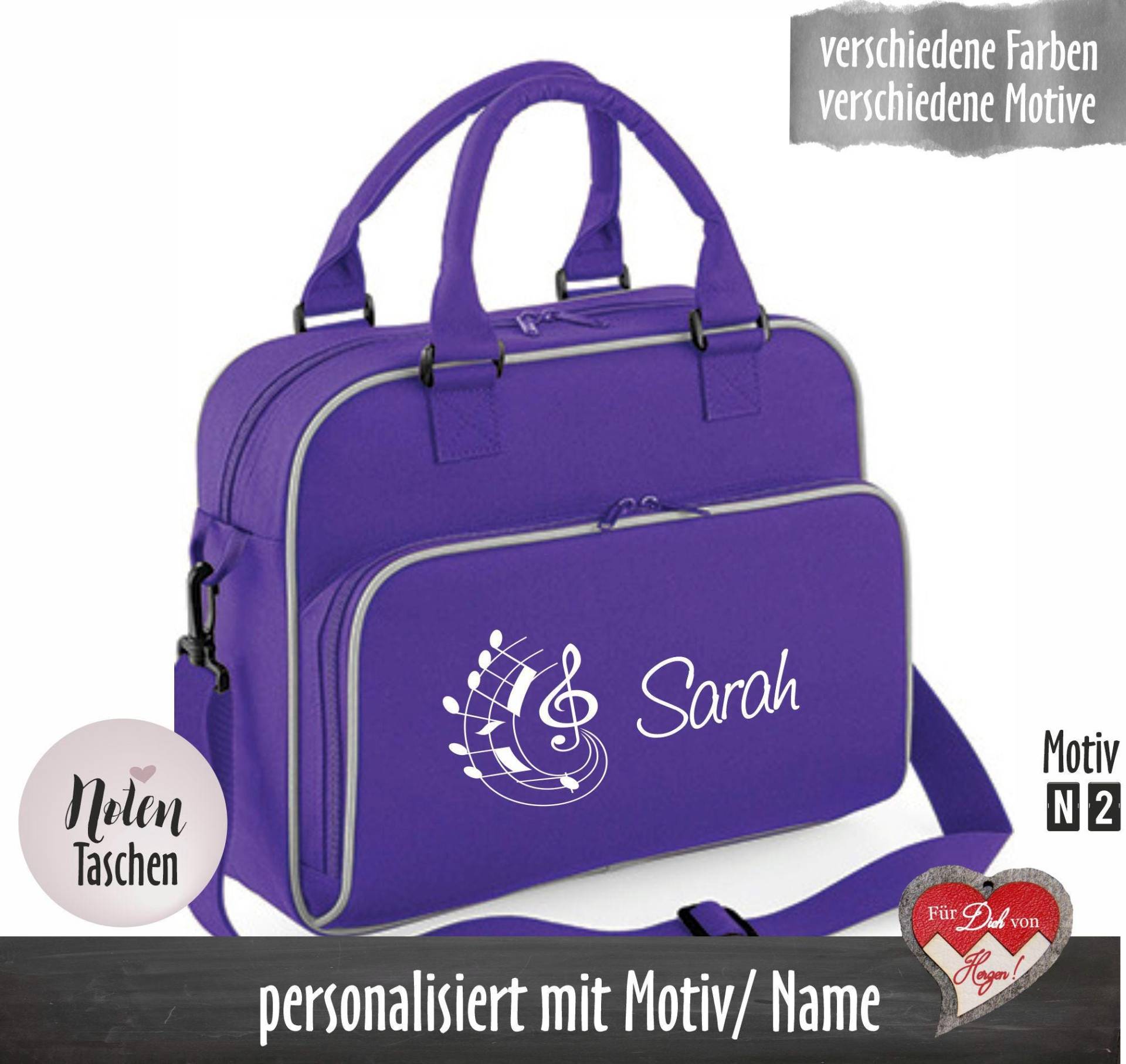 Notentasche Mit Seitenfach Individuell Bedruckt Instrument Und Name | Tasche Für Musikunterricht von fuerdichvonherzen