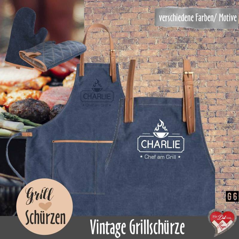 Personalisierte Canvas Grillschürze Im Vintagelook | Latzschürze Mit Name Geschenk Für Den Mann Am Grill von fuerdichvonherzen