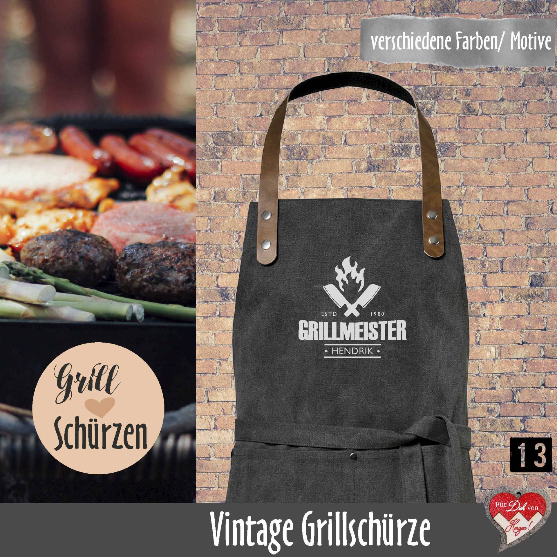 Personalisierte Grillschürze Im Vintagelook von fuerdichvonherzen