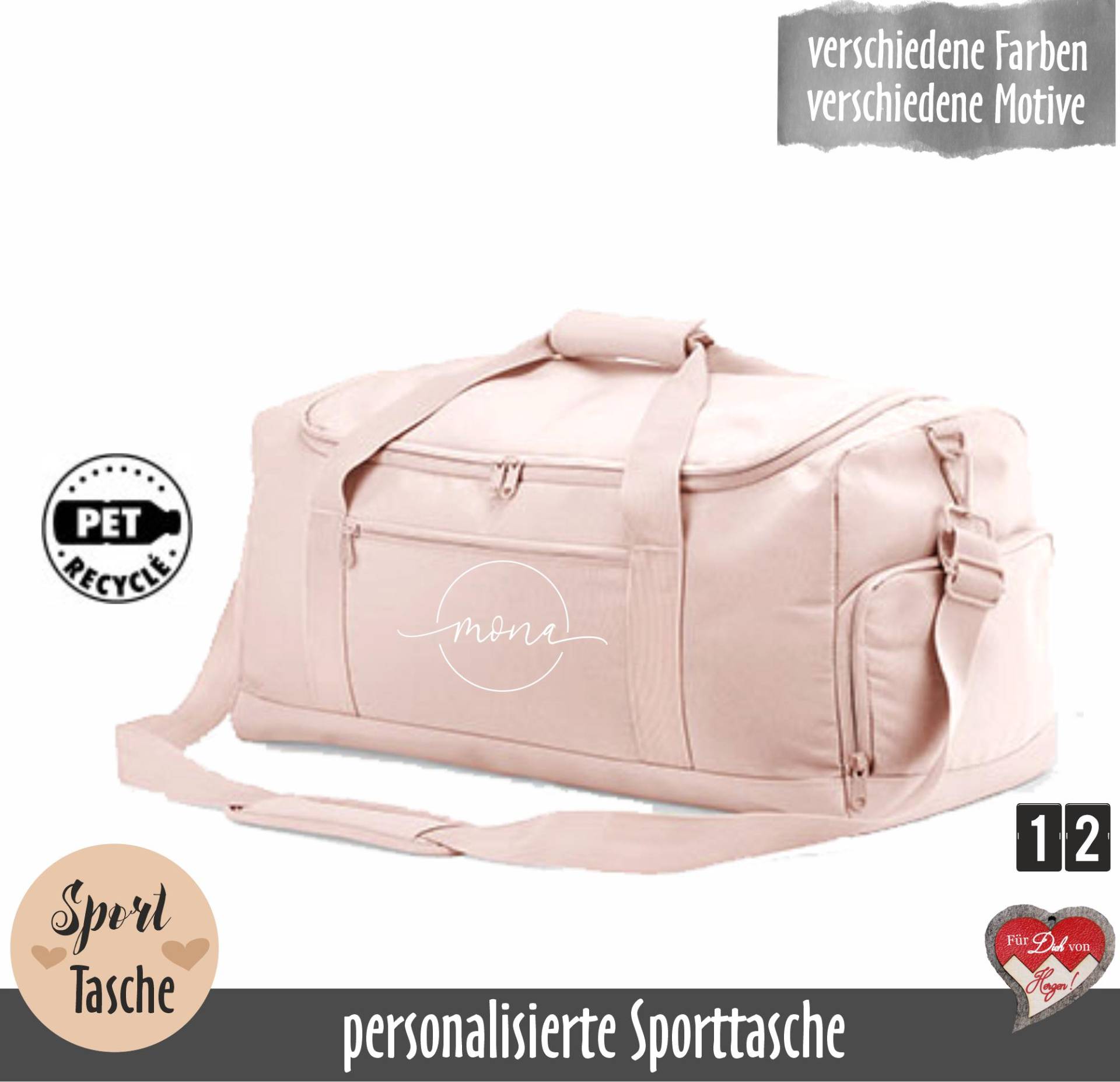 Personalisierte Leichte Sporttasche Mit Schuhfach | in Drei Größen| Weekender Für Damen Kleine Reisetasche Namen von fuerdichvonherzen