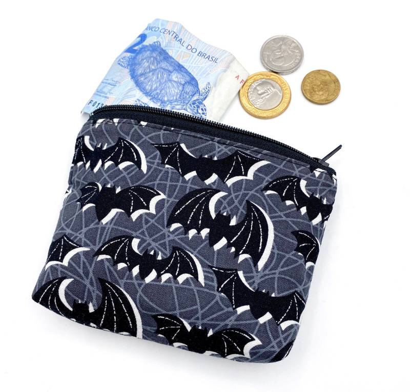 Fledermäuse Grau Schwarz Mini-Portemonnaie Skulls Halloween Geldbeutel Gothic Bats von fuersherz