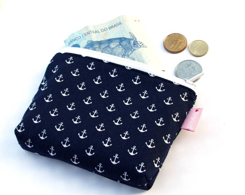 Kleine Anker Mini-Portemonnaie Blau Maritim Geldbeutel Stoff Seemann von fuersherz