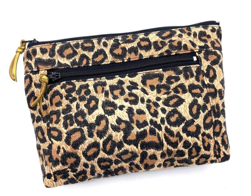 Leo Muster Kosmetiktasche Medium Mit Extra Reißverschluß Fach Rockabilly Tasche Leoprint Canvas von fuersherz