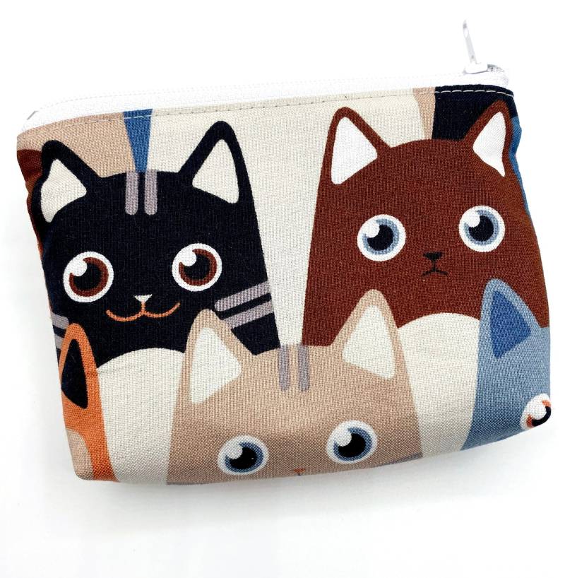 Süße Katzen Mini-Portemonnaie Grau Bunt Geldbeutel Aus Stoff Münzportemonnaie von fuersherz