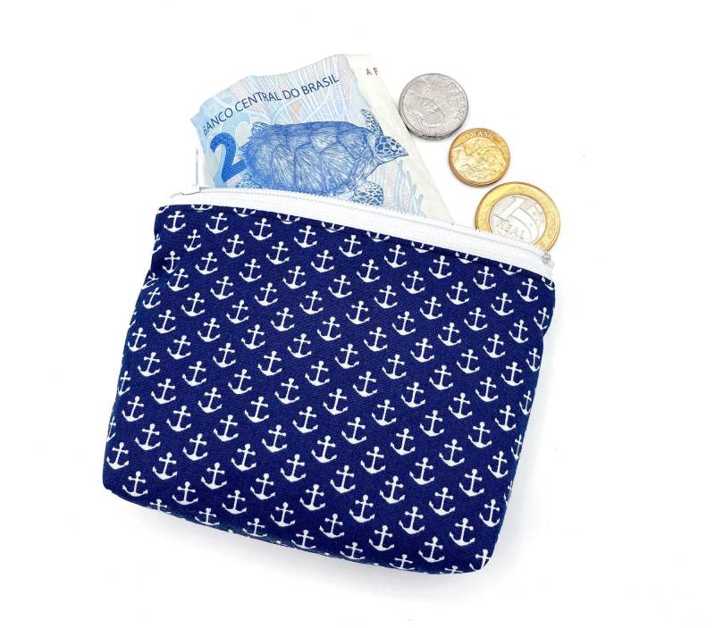Viele Kleine Anker Mini-Portemonnaie Blau Maritim Geldbeutel Stoff Seemann von fuersherz