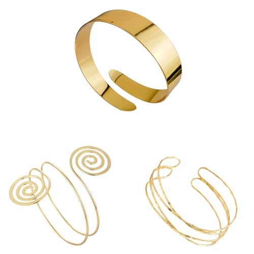 fufupaw 3 Stück Oberarmreif Gold, Armreif Gold Oberarm, Goldene Armreifen, Spiral Und Vier-Linien Design, Minimalistischer Armreif Für Täglichen Gebrauch Und Besondere Anlässe, Mode kombiniert von fufupaw