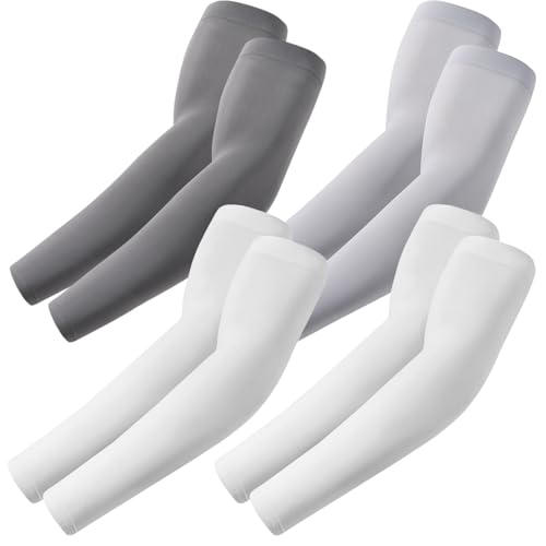 fuinloth 4 Paare Gaming Arm Sleeves, Arm Stulpen Armschoner für Damen/Herren, Volleyball Basketball Sport Ärmel 2 Weiß+Dunkel Grau+Hell Grau von fuinloth