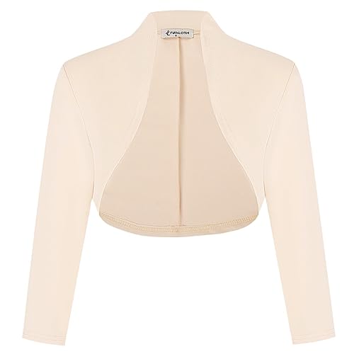 fuinloth Bolero Damen Festlich Jäckchen für Abendkleid 3/4 Ärmel Kurze Hochzeit Bolerojacke Kleid Elegant Schulterjacke Beige L 38-40 von fuinloth