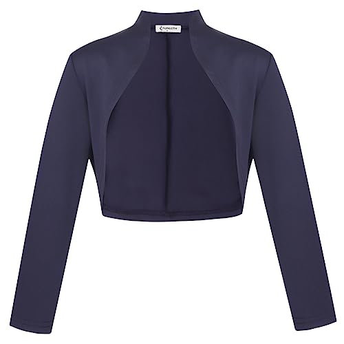 fuinloth Bolero Damen Festlich Jäckchen für Abendkleid 3/4 Ärmel Kurze Hochzeit Bolerojacke Kleid Elegant Schulterjacke Blau XXL 46-48 von fuinloth