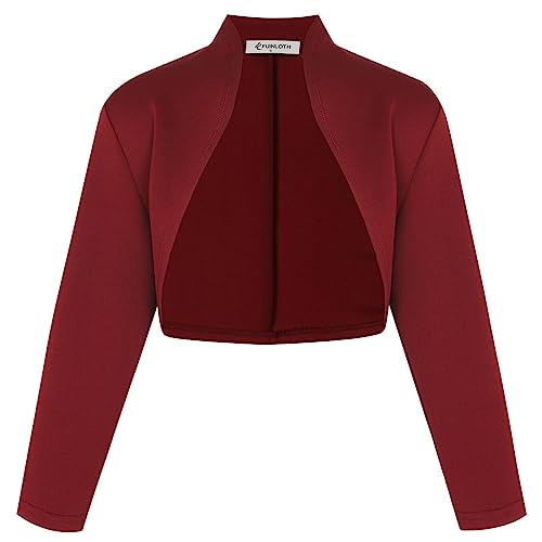 fuinloth Bolero Damen Festlich Jäckchen für Abendkleid 3/4 Ärmel Kurze Hochzeit Bolerojacke Kleid Elegant Schulterjacke Rot XXL 46-48 von fuinloth