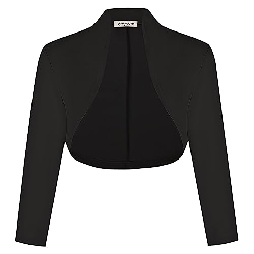 fuinloth Bolero Damen Festlich Jäckchen für Abendkleid 3/4 Ärmel Kurze Hochzeit Bolerojacke Kleid Elegant Schulterjacke Schwarz XL 42-44 von fuinloth