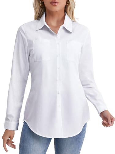 fuinloth Damen Hemd Elegant Longbluse Slim Fit Hemdbluse OL Work Arbeit Hemden mit KnöPfen Jean Bluse Weiß XXL fuinloth Damen Hemd Elegant Longbluse Slim Fit Hemdbluse OL Work Arbeit Hemden mit KnöPfen Jean Bluse Weiß XXL von fuinloth