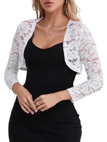 fuinloth Bolero Jacke Damen Festlich Jäckchen für Abendkleid Kurze Festlich Schulterjacke Elegant Hochzeit Bolerojacke, Weiß, L, 38-40 von fuinloth