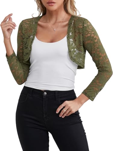 fuinloth Bolero Jacke Damen Festlich Jäckchen für Abendkleid Kurze Festlich Schulterjacke Elegant Hochzeit Bolerojacke Armeegrün L 38-40 von fuinloth