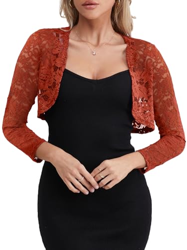 fuinloth Bolero Jacke Damen Festlich Jäckchen für Abendkleid Kurze Festlich Schulterjacke Elegant Hochzeit Bolerojacke Braun XXL 46-48 von fuinloth