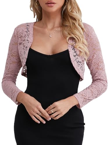 fuinloth Bolero Jacke Damen Festlich Jäckchen für Abendkleid Kurze Festlich Schulterjacke Elegant Hochzeit Bolerojacke Rosa M 36-38 von fuinloth