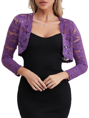 fuinloth Bolero Jacke Damen Festlich Jäckchen für Abendkleid Kurze Festlich Schulterjacke Elegant Hochzeit Bolerojacke Violett XXL 46-48 von fuinloth