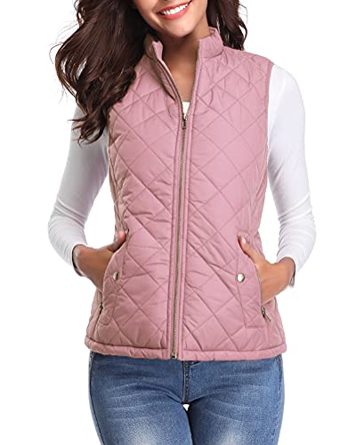 fuinloth Damen Weste mit Stehkragen Westen Steppweste Leicht Ärmellos Jacke mit Reissverschluss Taschen Rosa L von fuinloth