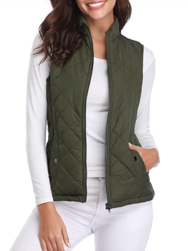 fuinloth Damen Weste, Herbst Leichte Steppweste Westen Ärmellos Jacke Kurz Vest Gilet Grün M von fuinloth