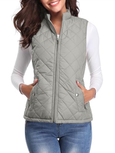 fuinloth Damen Weste, Herbst Leichte Steppweste Westen Ärmellos Jacke Kurz Vest Gilet Grau M von fuinloth