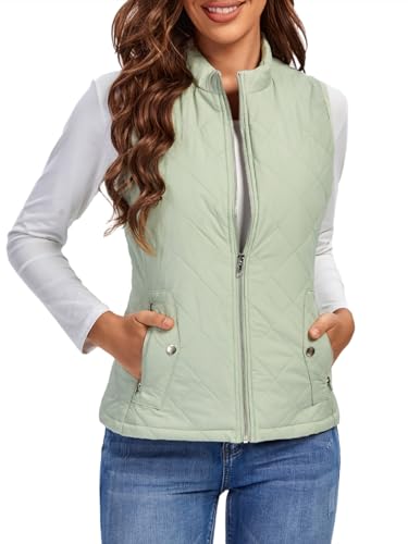 fuinloth Damen Weste, Herbst Leichte Steppweste Westen Ärmellos Jacke Kurz Vest Gilet Graugrün S von fuinloth