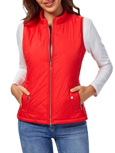 fuinloth Damen Weste, Herbst Leichte Steppweste Westen Ärmellos Jacke Kurz Vest Gilet Rot L von fuinloth