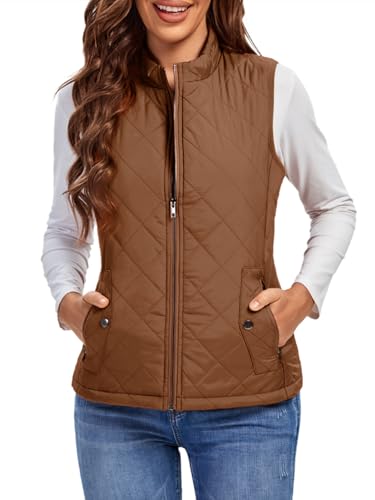 fuinloth Damen Weste, Herbst Leichte Steppweste Westen Ärmellos Jacke Kurz Vest Gilet Braun XXL von fuinloth