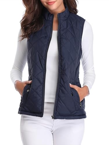 fuinloth Damen Weste, Herbst Leichte Steppweste Westen Ärmellos Jacke Kurz Vest Gilet Dunkel Blau M von fuinloth