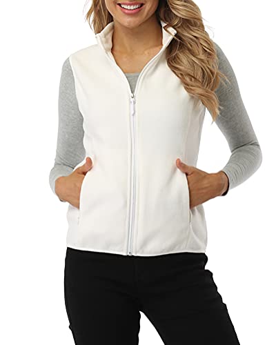 fuinloth Fleece Weste für Damen, Leicht Ärmellose Standkragen mit Reißverschlusstaschen Elfenbein X-Small von fuinloth