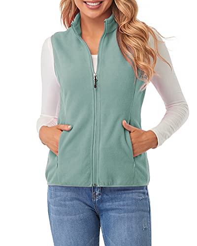 fuinloth Fleece Weste für Damen, Leicht Ärmellose Standkragen mit Reißverschlusstaschen Graugrün X-Large von fuinloth