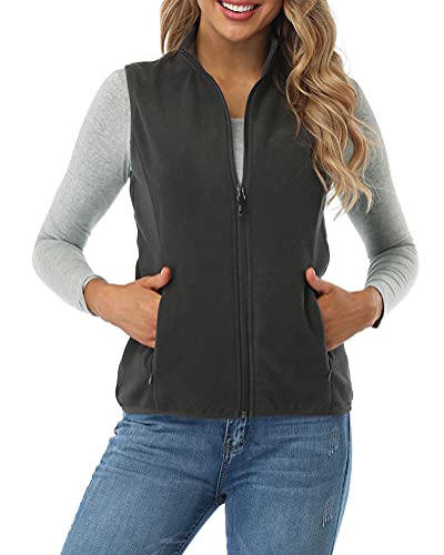 fuinloth Fleece Weste für Damen, Leicht Ärmellose Standkragen mit Reißverschlusstaschen Holzkohle X-Small von fuinloth