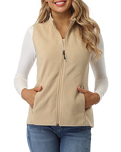 fuinloth Fleece Weste für Damen, Leicht Ärmellose Standkragen mit Reißverschlusstaschen Khaki Small von fuinloth